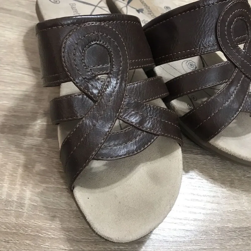 Baretraps Findie Slide Sandal Womens 7.5‎ Wide Brown Low Wedge Slip On Shoes